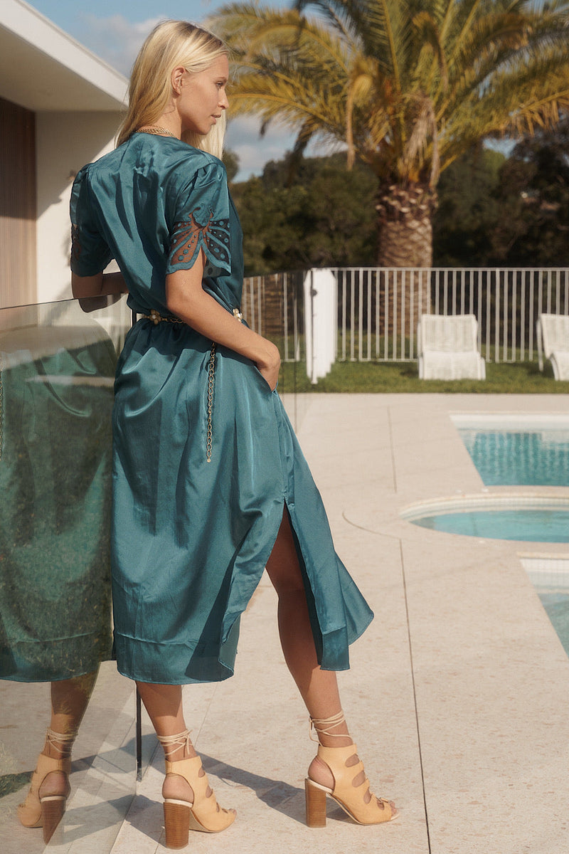 That’S All Silk + Appliqué Midi Slip Dress - Chasing Unicorns