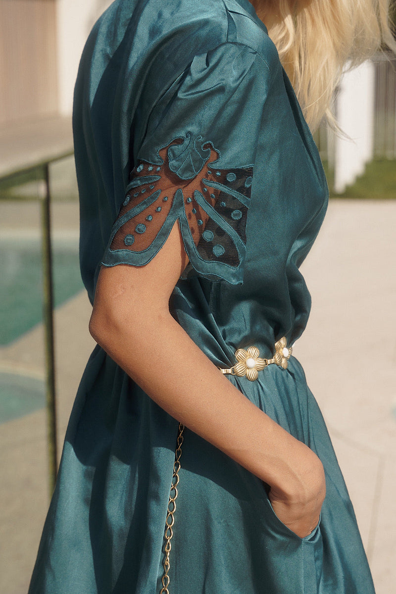 That’S All Silk + Appliqué Midi Slip Dress - Chasing Unicorns