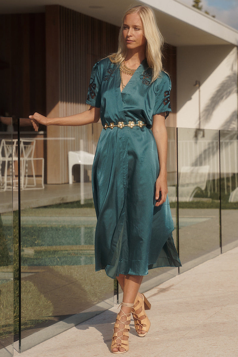 That’S All Silk + Appliqué Midi Slip Dress - Chasing Unicorns