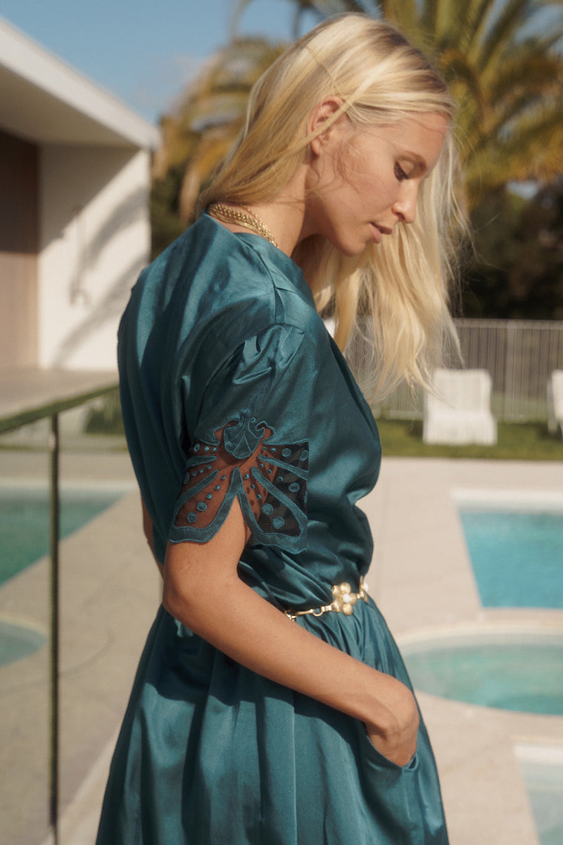 That’S All Silk + Appliqué Midi Slip Dress - Chasing Unicorns