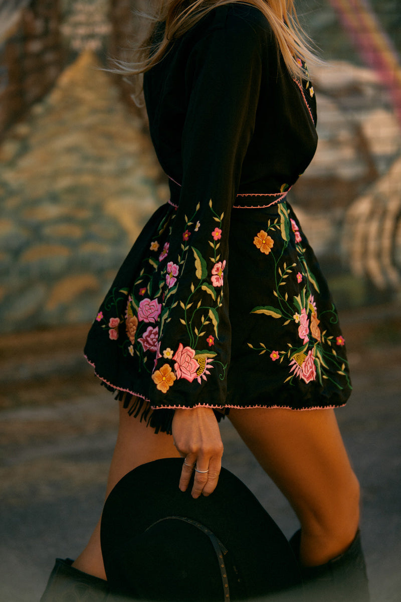 The Best Of My Love Silk + Embroidered Smoking Jacket - Black - Chasing Unicorns