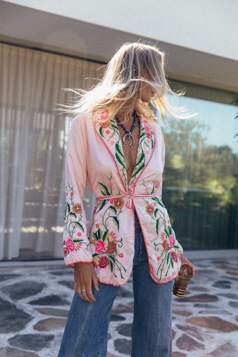 The Best Of My Love Silk + Embroidered Smoking Jacket - Chasing Unicorns