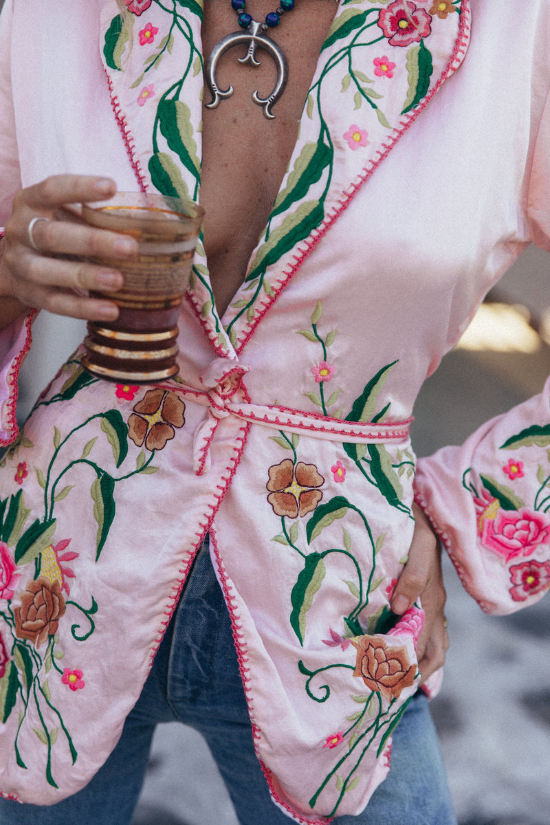 The Best Of My Love Silk + Embroidered Smoking Jacket - Chasing Unicorns