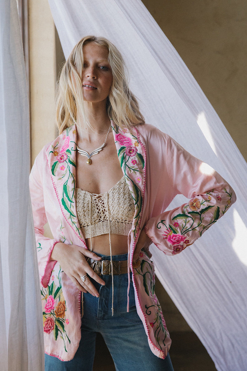 The Best Of My Love Silk + Embroidered Smoking Jacket - Chasing Unicorns