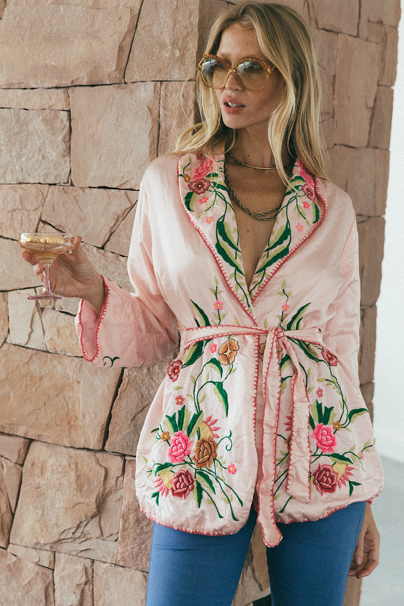 The Best Of My Love Silk + Embroidered Smoking Jacket - Chasing Unicorns