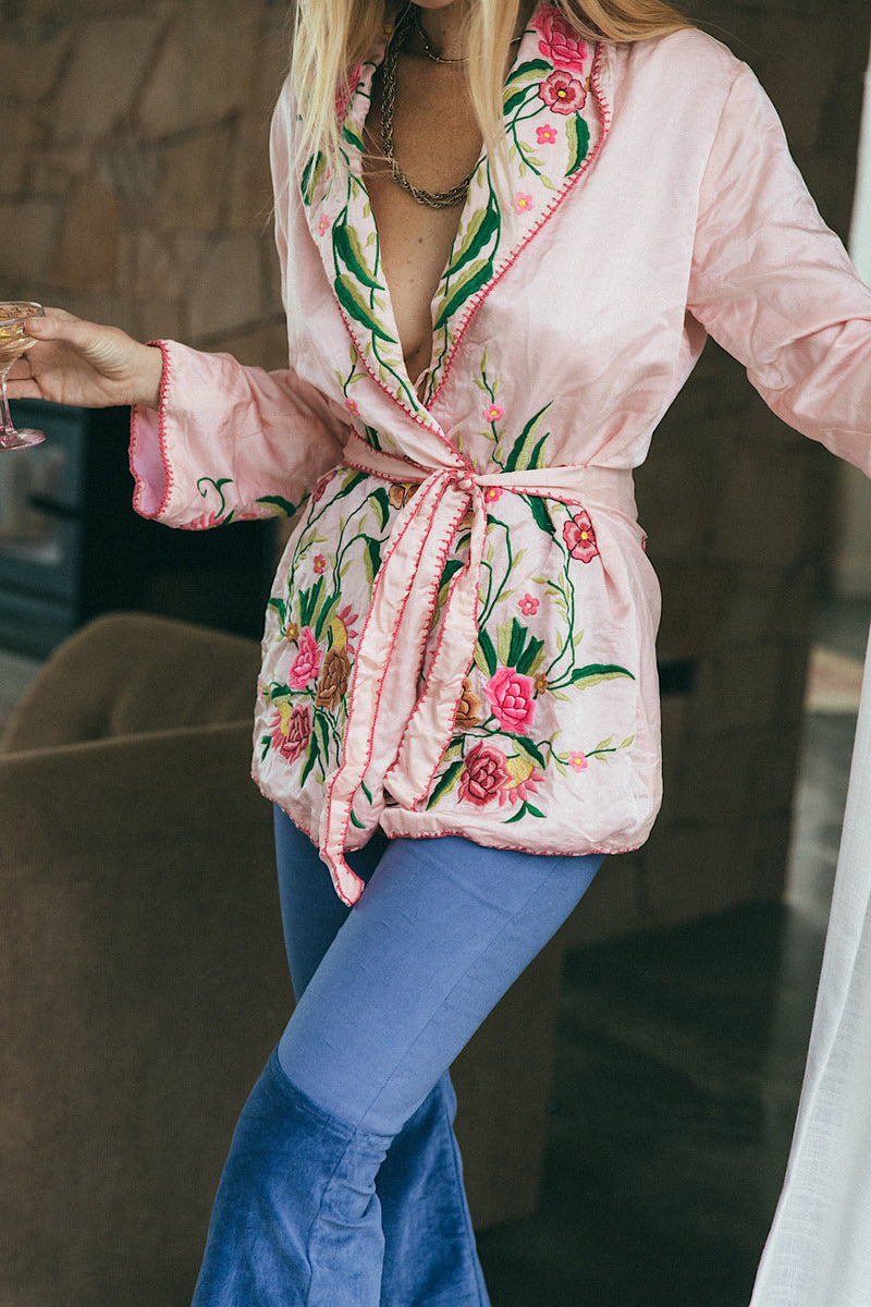 The Best Of My Love Silk + Embroidered Smoking Jacket - Chasing Unicorns