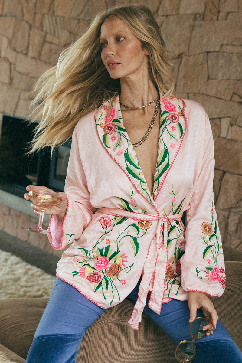 The Best Of My Love Silk + Embroidered Smoking Jacket - Chasing Unicorns