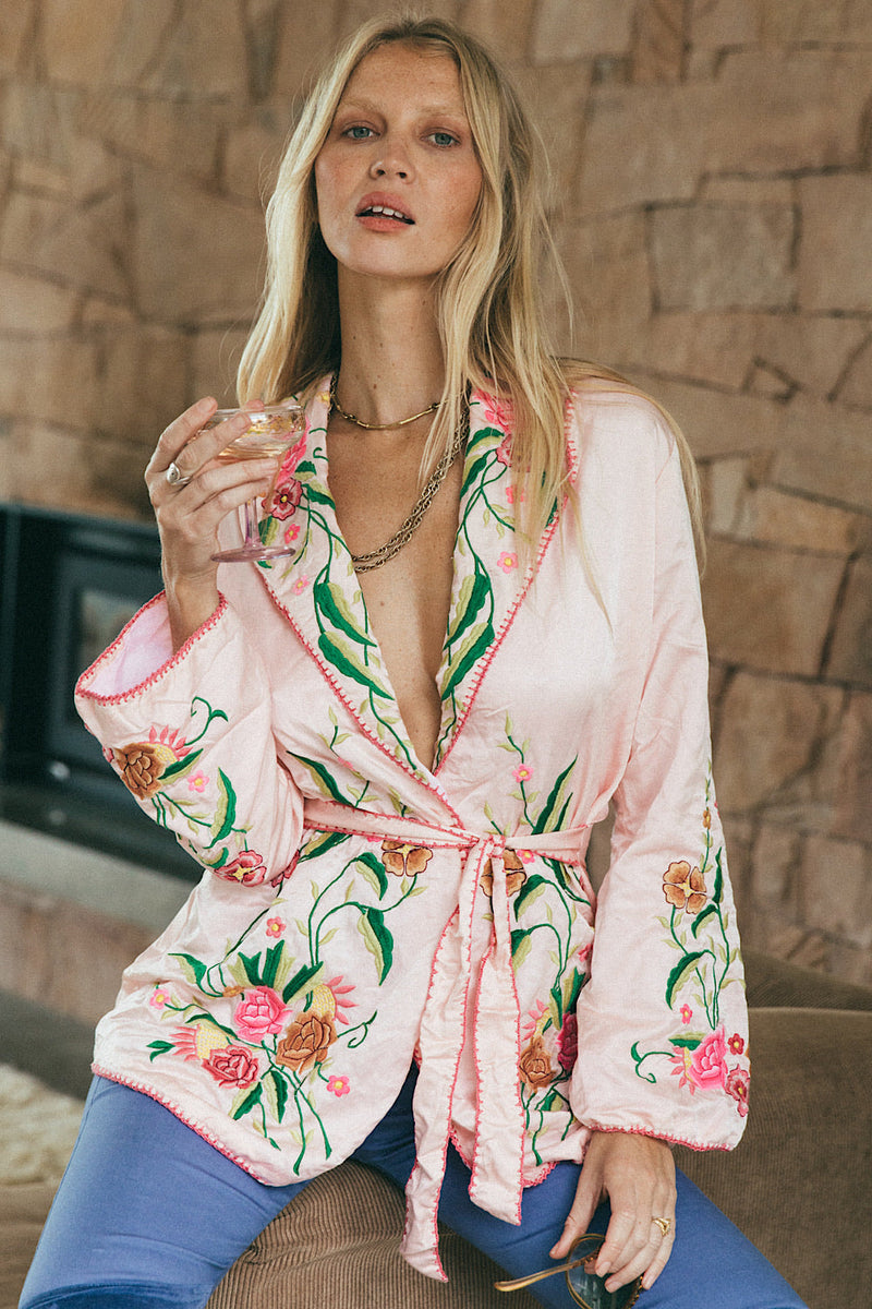 The Best Of My Love Silk + Embroidered Smoking Jacket - Chasing Unicorns
