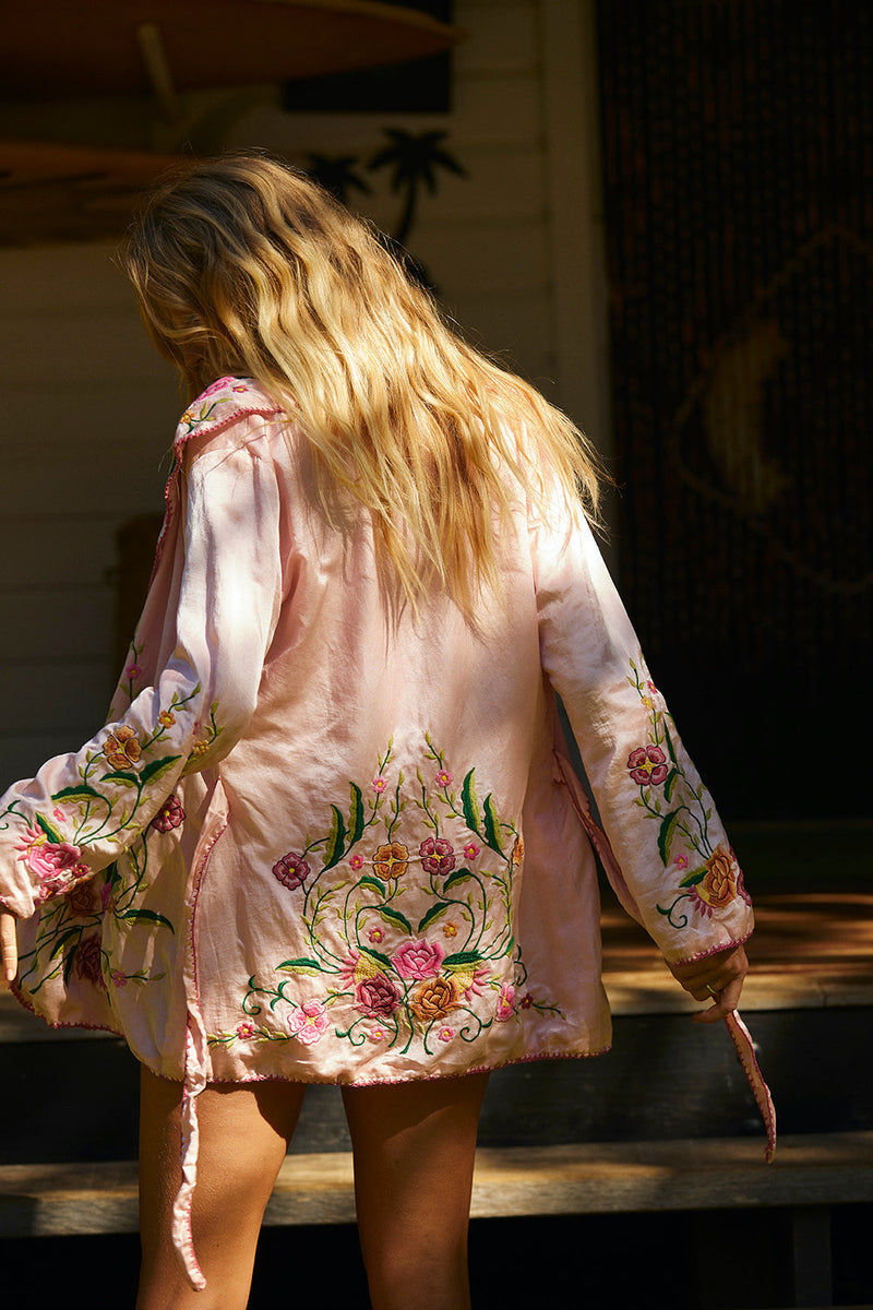 The Best Of My Love Silk + Embroidered Smoking Jacket - Chasing Unicorns