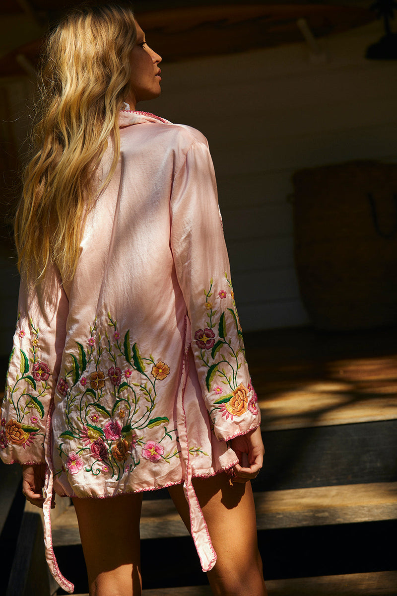 The Best Of My Love Silk + Embroidered Smoking Jacket - Chasing Unicorns
