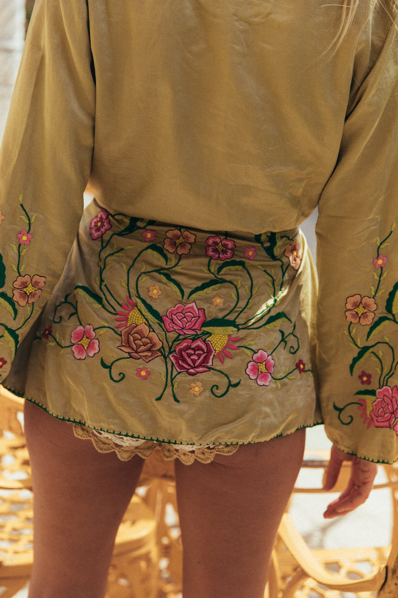 The Best Of My Love Silk + Embroidered Smoking Jacket - Sage - Chasing Unicorns