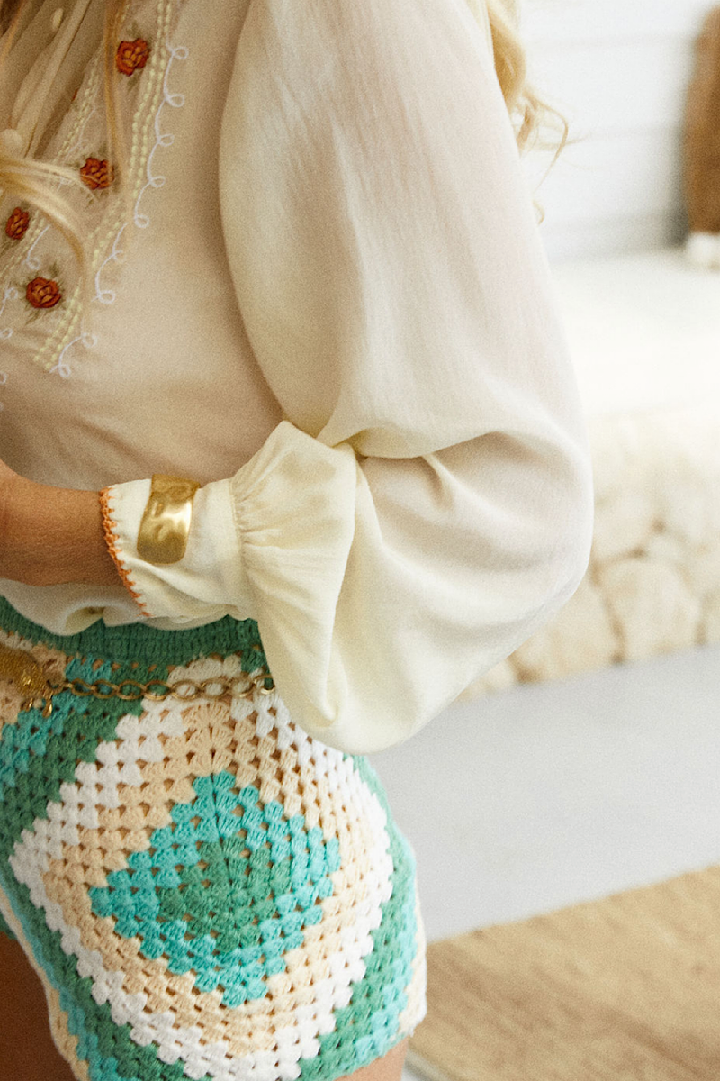 The Waiting Silk Crepe Embroidered Blouse - Chasing Unicorns