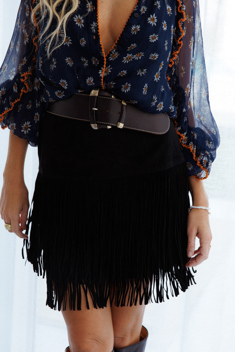 Things I Used To Do Suede Fringe Skirt - Chasing Unicorns