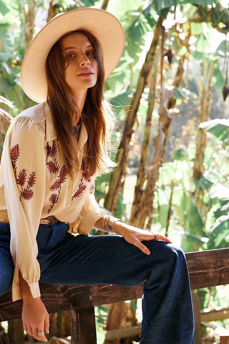 Things We Do For Love Silk Crepe + Mesh Cutwork Embroidered Blouse - Chasing Unicorns