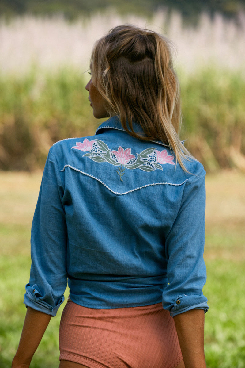 This Flight Tonight Chambray Western Shirt - Chasing Unicorns