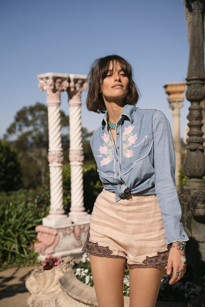 This Flight Tonight Chambray Western Shirt - Chasing Unicorns