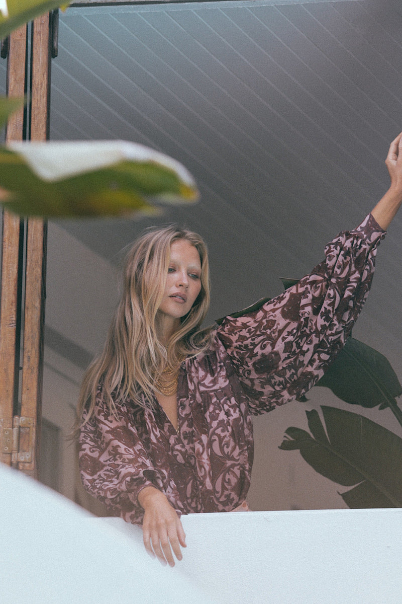 Till The Morning Comes Blouse - Blackberry Scarf Print - Chasing Unicorns