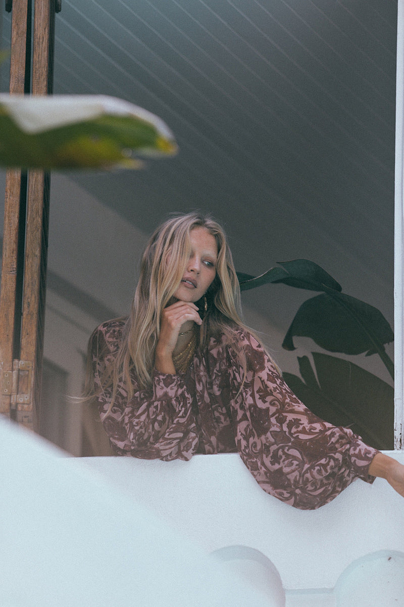 Till The Morning Comes Blouse - Blackberry Scarf Print - Chasing Unicorns