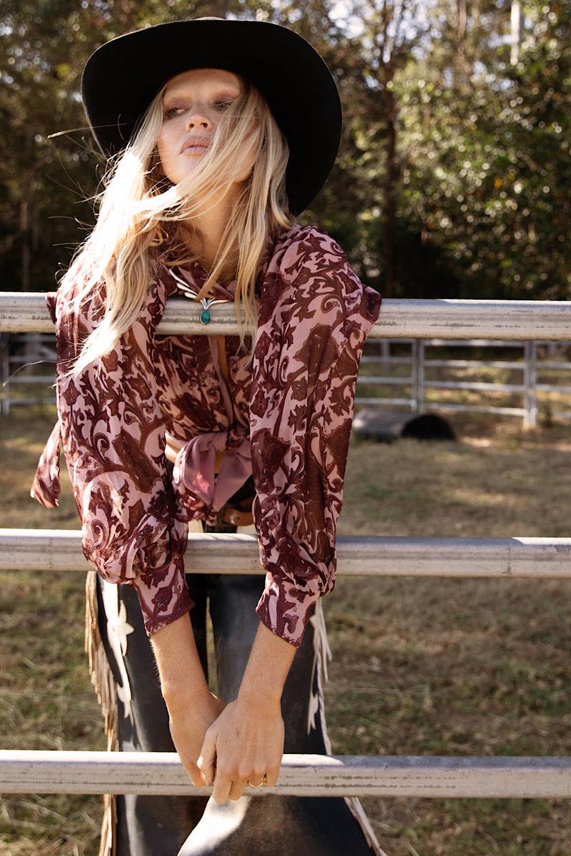 Till The Morning Comes Blouse - Blackberry Scarf Print - Chasing Unicorns