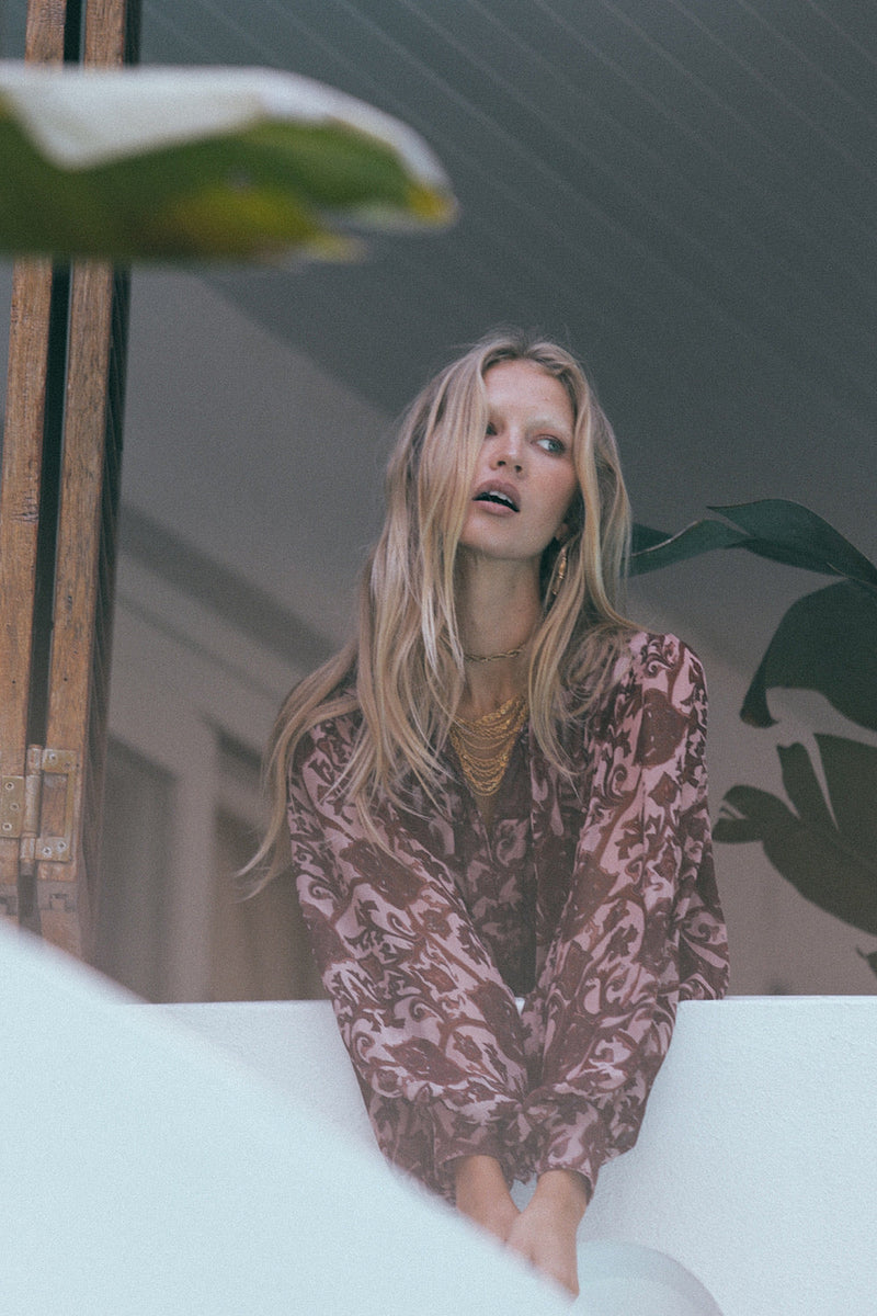 Till The Morning Comes Blouse - Blackberry Scarf Print - Chasing Unicorns