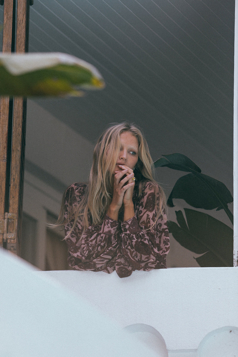 Till The Morning Comes Blouse - Blackberry Scarf Print - Chasing Unicorns