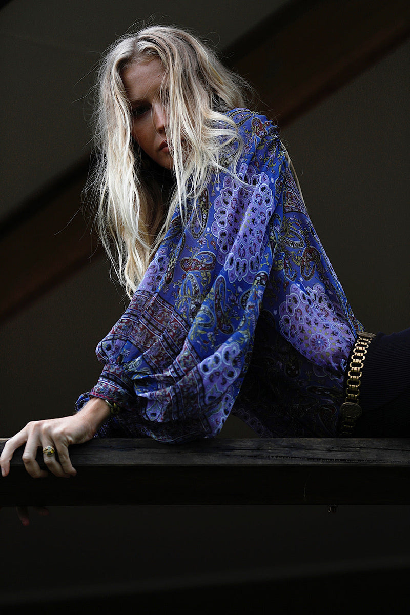 Till The Morning Comes Silk Blouse - Azul Paisley Scarf - Chasing Unicorns
