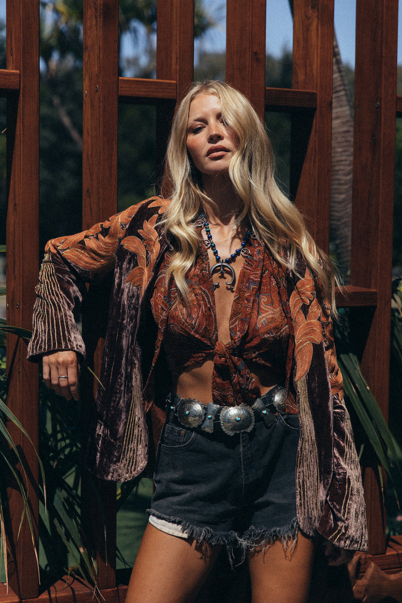 Till The Morning Comes Silk Blouse - Brown Paisley - Chasing Unicorns