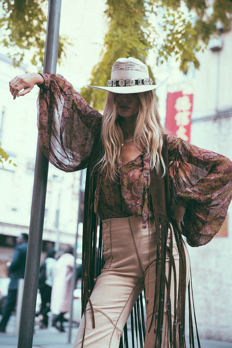 Till The Morning Comes Silk Blouse - Burgundy Paisley - Chasing Unicorns