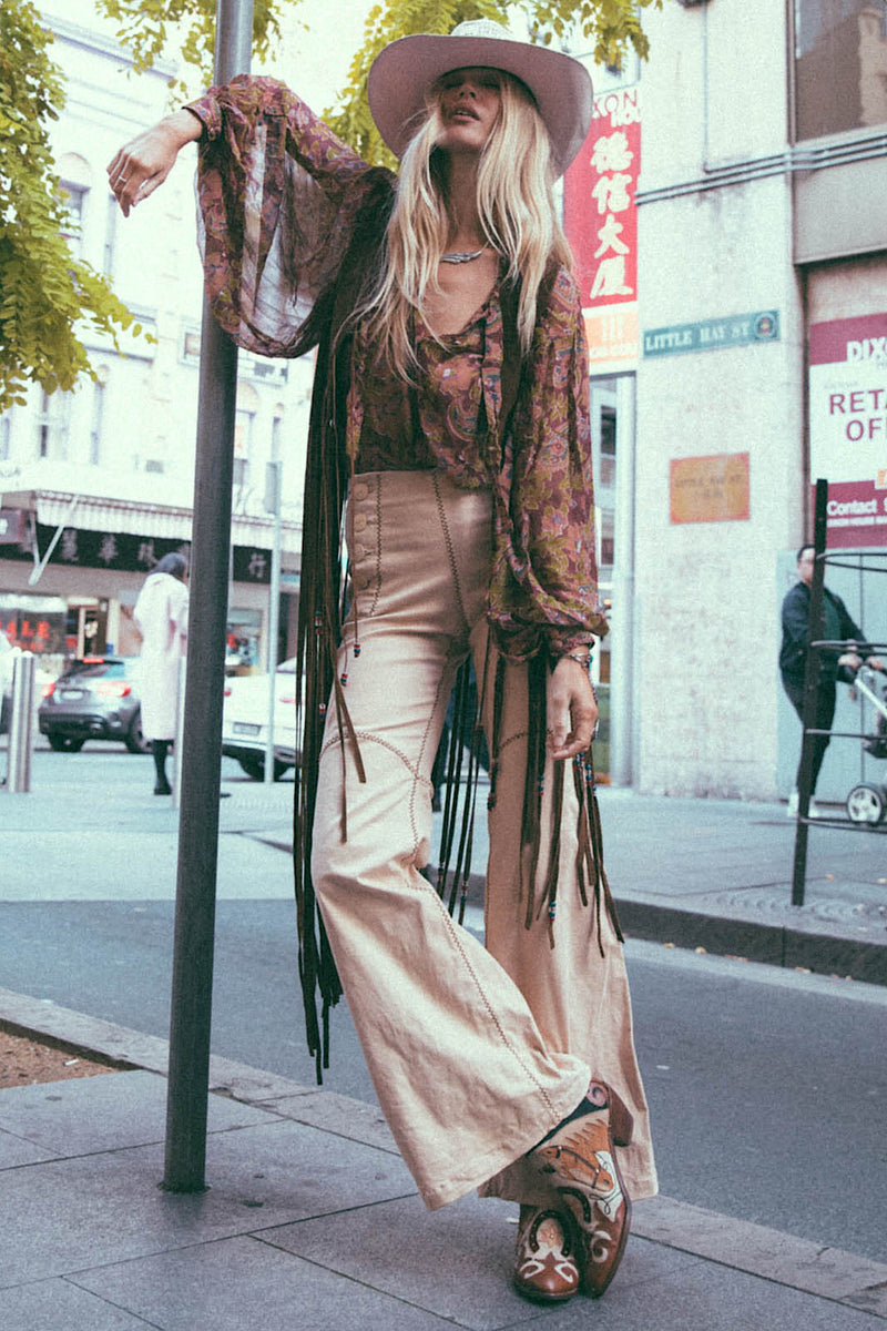 Till The Morning Comes Silk Blouse - Burgundy Paisley - Chasing Unicorns