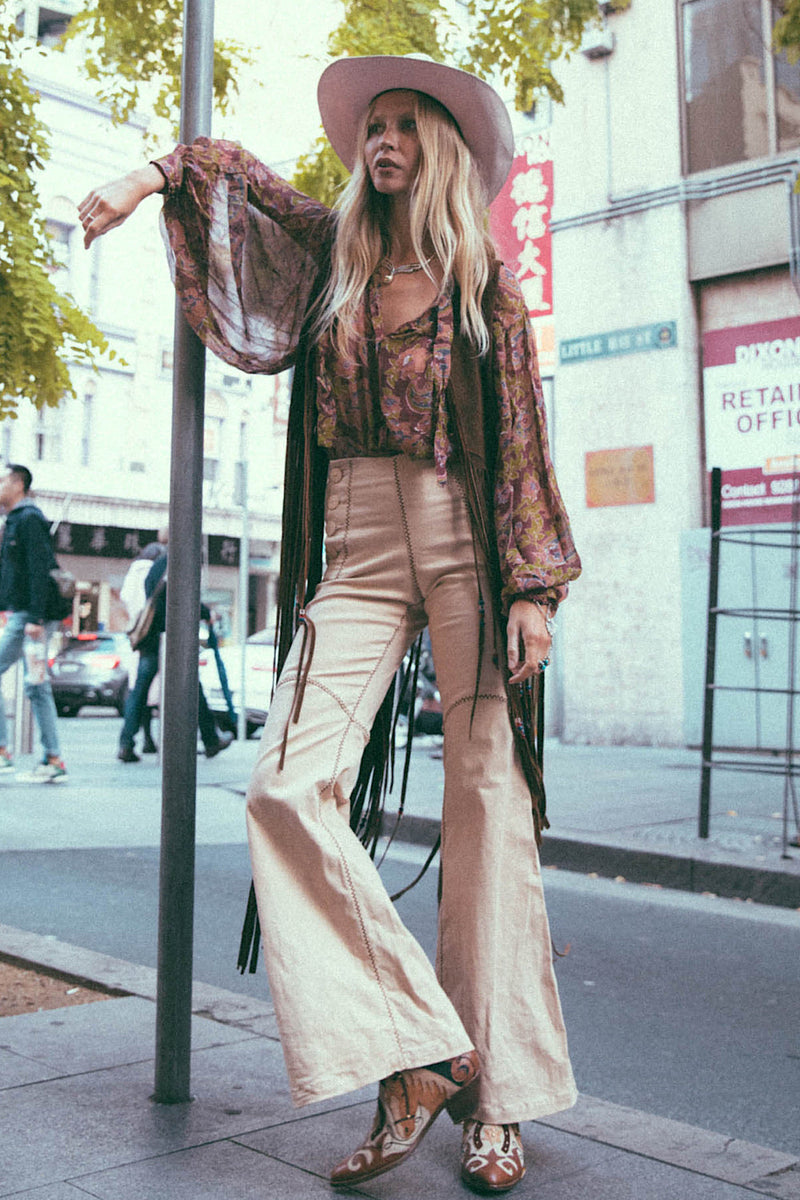 Till The Morning Comes Silk Blouse - Burgundy Paisley - Chasing Unicorns