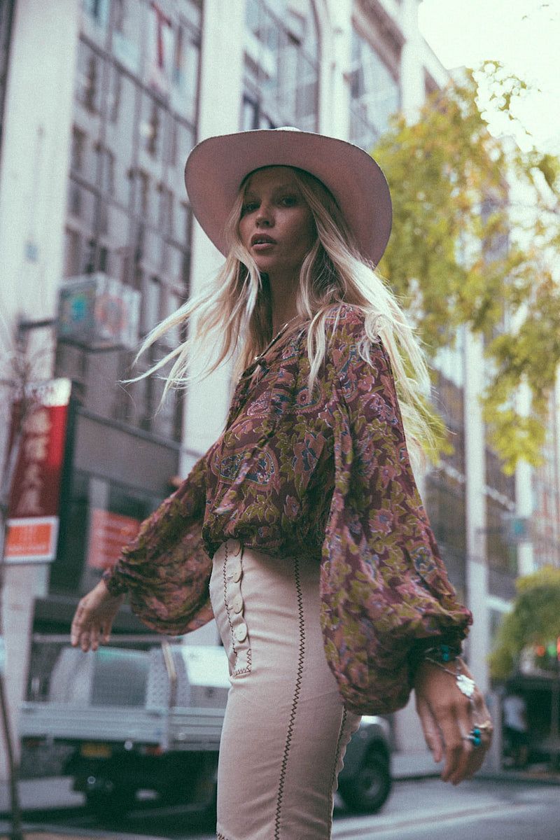 Till The Morning Comes Silk Blouse - Burgundy Paisley - Chasing Unicorns