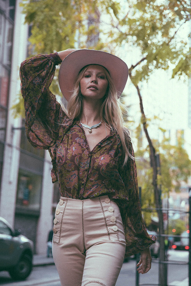 Till The Morning Comes Silk Blouse - Burgundy Paisley - Chasing Unicorns