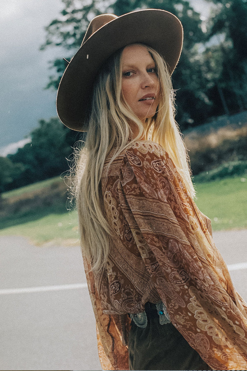 Till The Morning Comes Silk Blouse - Burnt Orange Paisley - Chasing Unicorns