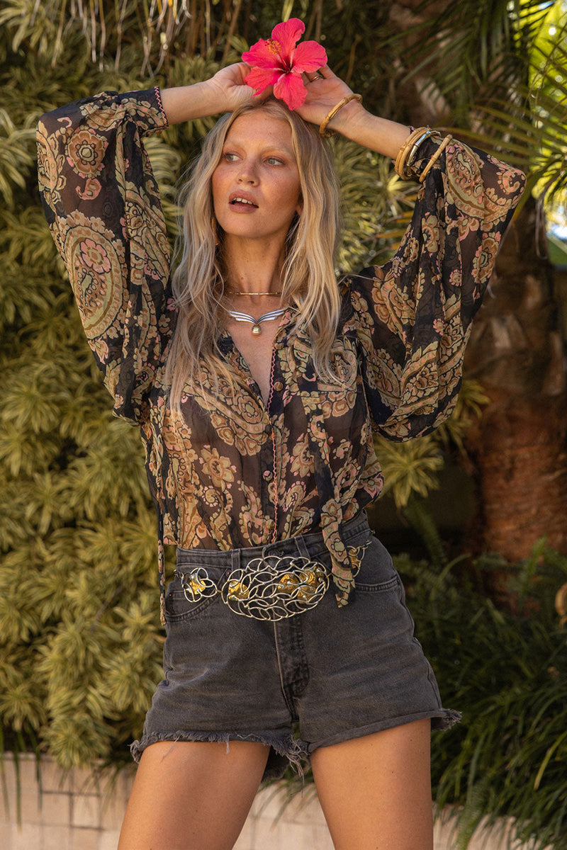 Till The Morning Comes Silk Blouse - Watercolour Paisley - Chasing Unicorns