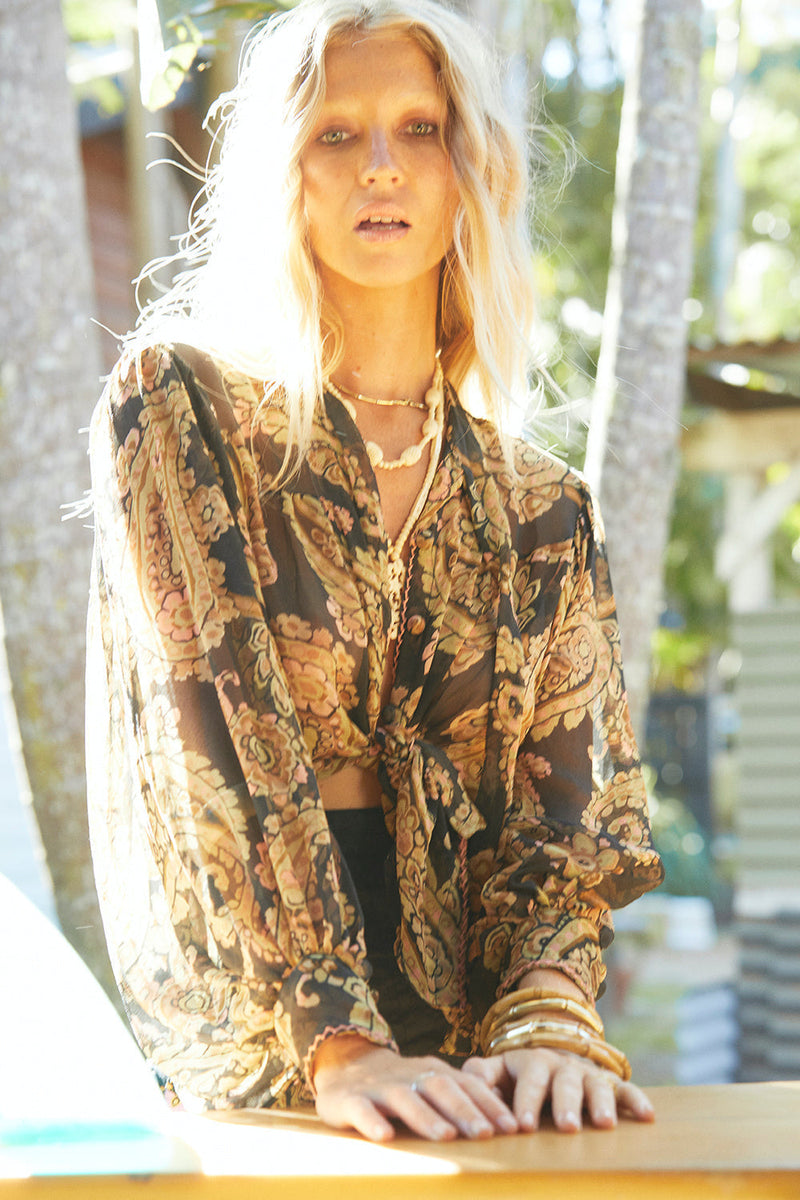 Till The Morning Comes Silk Blouse - Watercolour Paisley - Chasing Unicorns