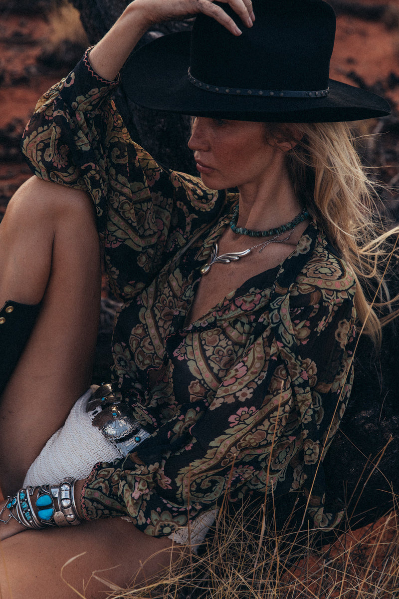 Till The Morning Comes Silk Blouse - Watercolour Paisley - Chasing Unicorns