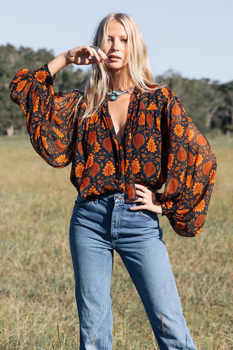 Till The Morning Comes Silk Chiffon Blouse - Paisley - Chasing Unicorns