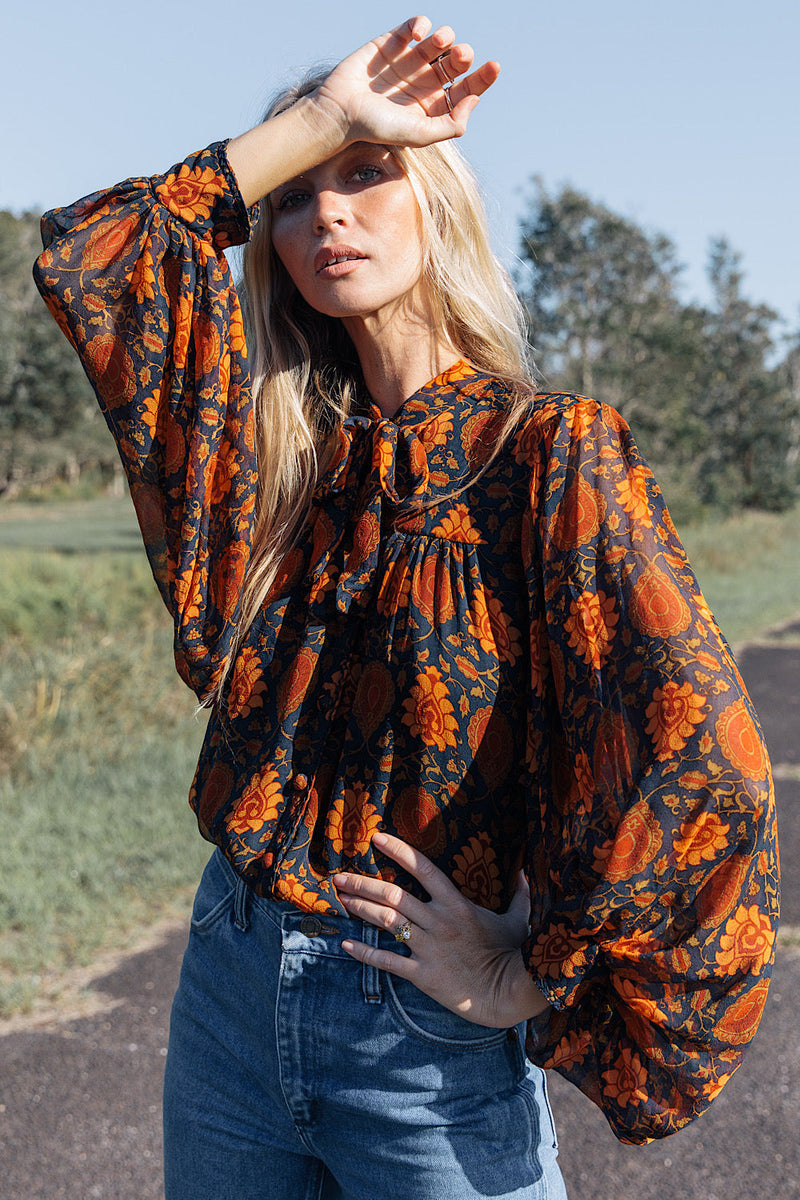 Till The Morning Comes Silk Chiffon Blouse - Paisley - Chasing Unicorns