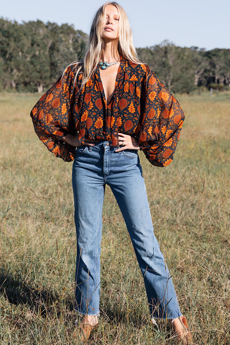 Till The Morning Comes Silk Chiffon Blouse - Paisley - Chasing Unicorns