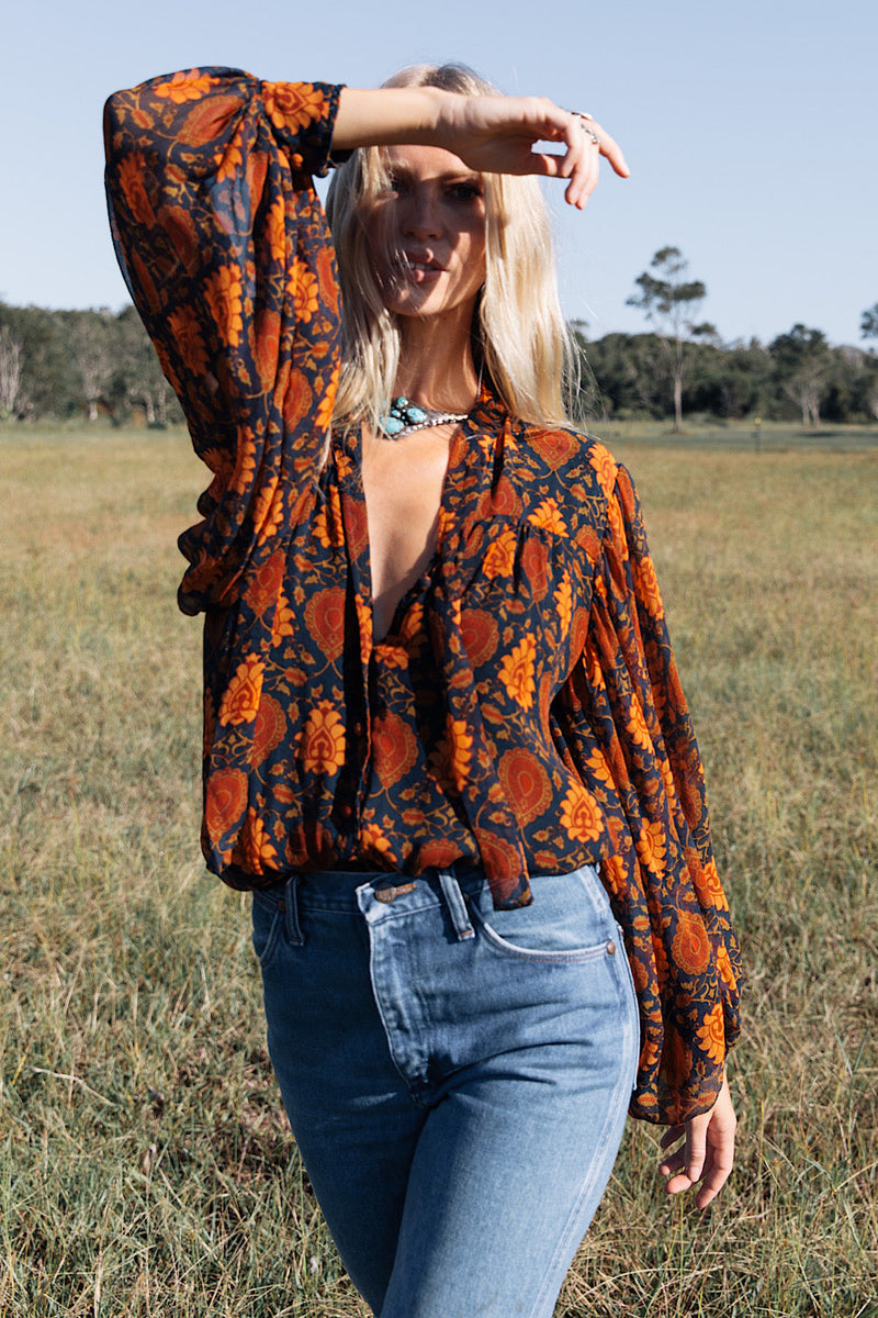 Till The Morning Comes Silk Chiffon Blouse - Paisley - Chasing Unicorns