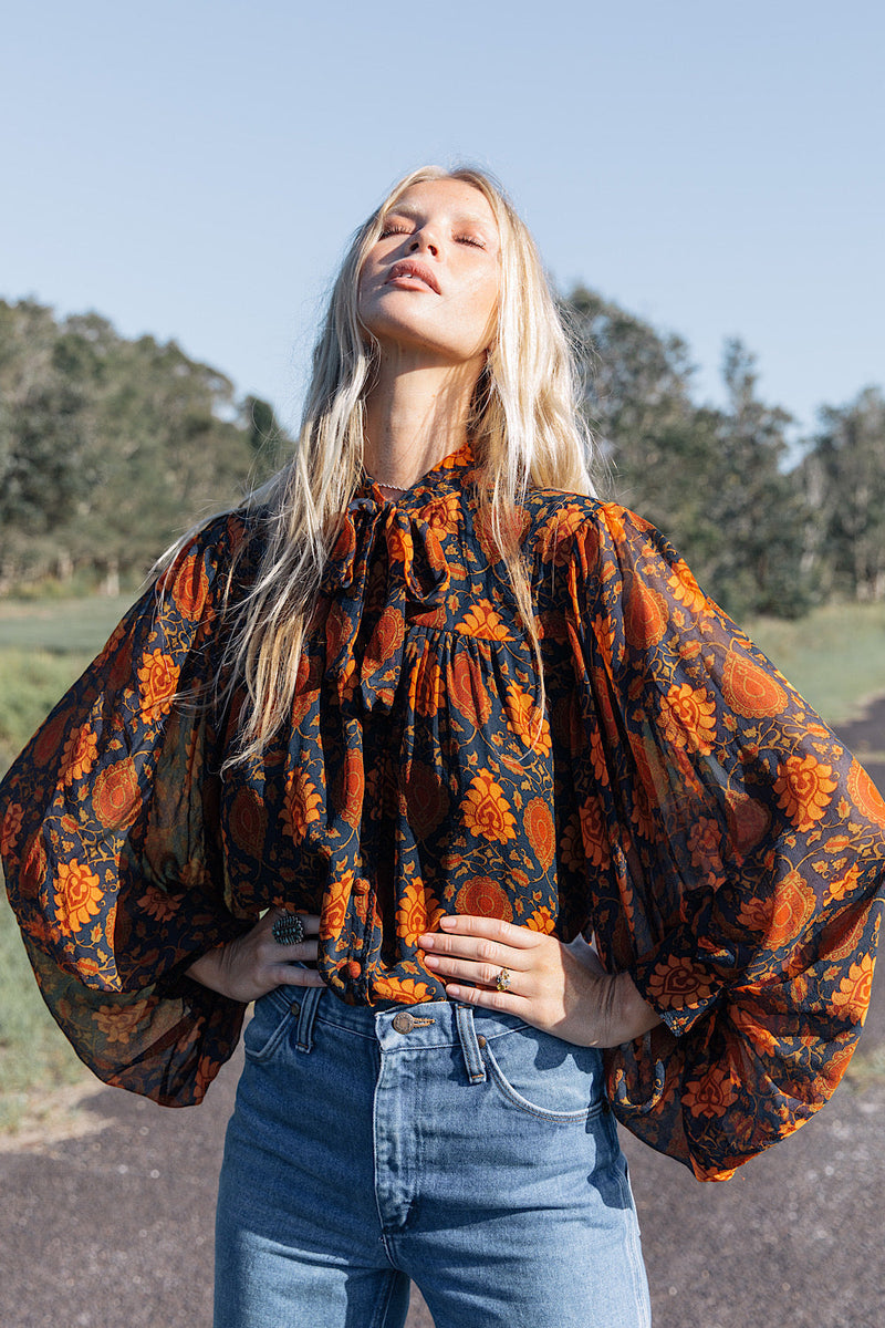 Till The Morning Comes Silk Chiffon Blouse - Paisley - Chasing Unicorns