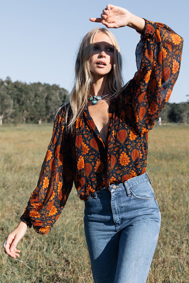 Till The Morning Comes Silk Chiffon Blouse - Paisley - Chasing Unicorns