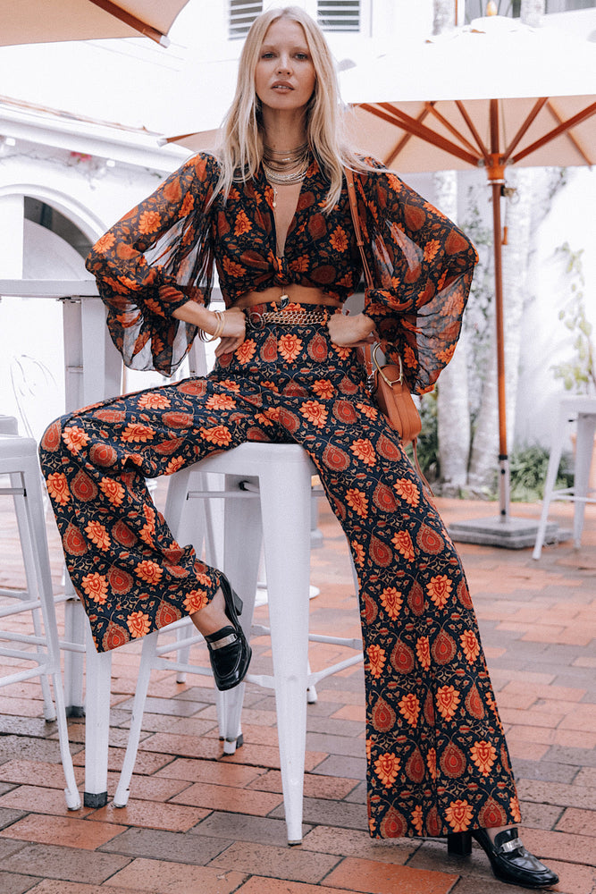 Till The Morning Comes Silk Chiffon Blouse - Red Paisley