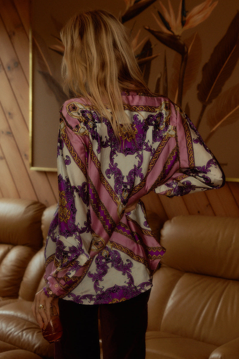 Under My Thumb Satin Oversized Shirt - Baroque Scarf - Chasing Unicorns