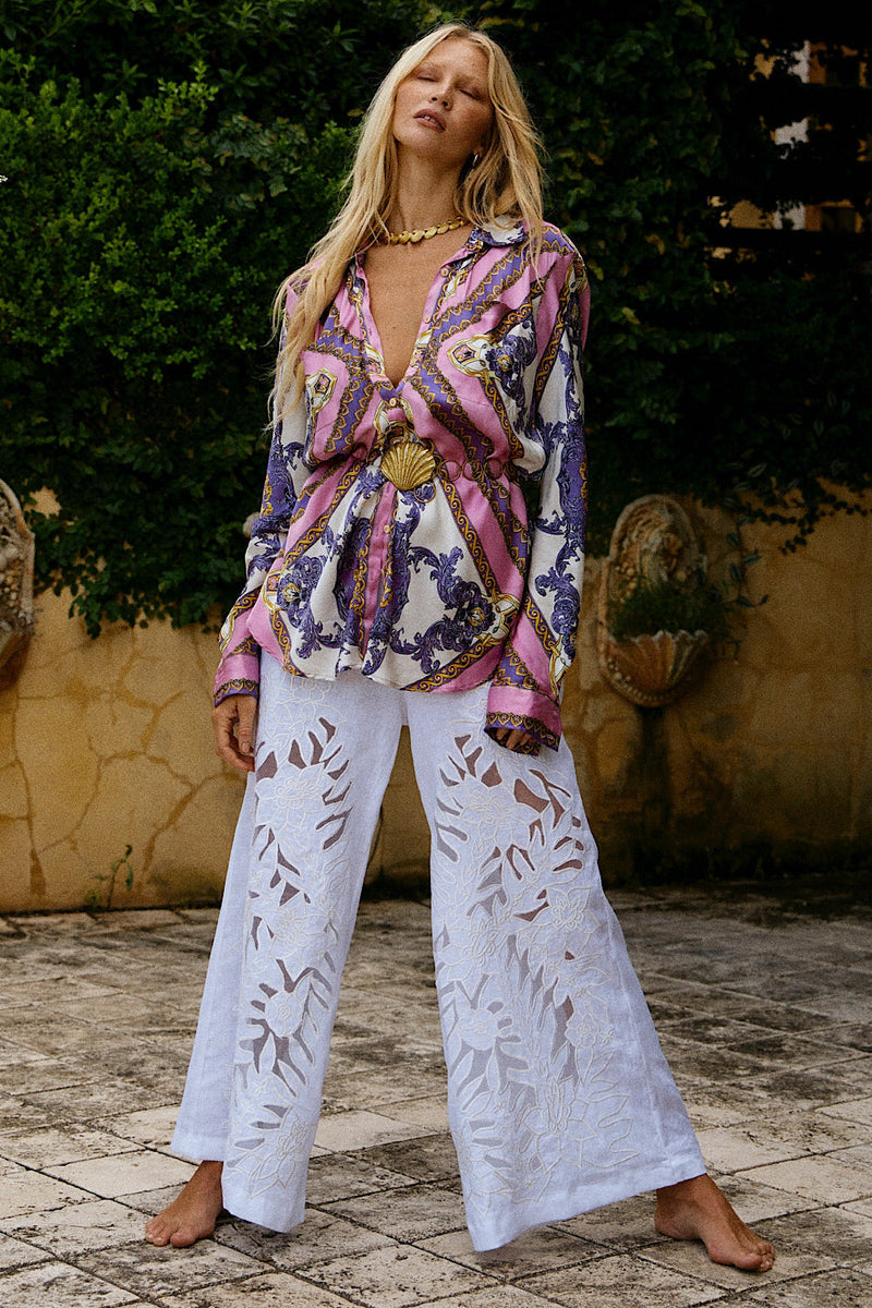 Under My Thumb Satin Oversized Shirt - Baroque Scarf - Chasing Unicorns