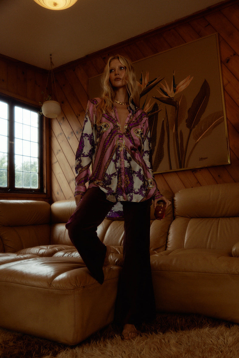 Under My Thumb Satin Oversized Shirt - Baroque Scarf - Chasing Unicorns