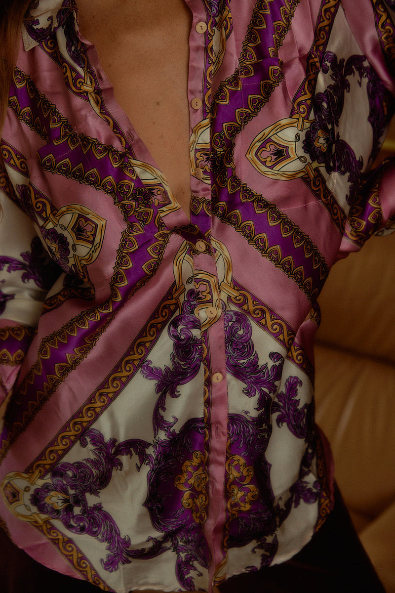 Under My Thumb Satin Oversized Shirt - Baroque Scarf - Chasing Unicorns