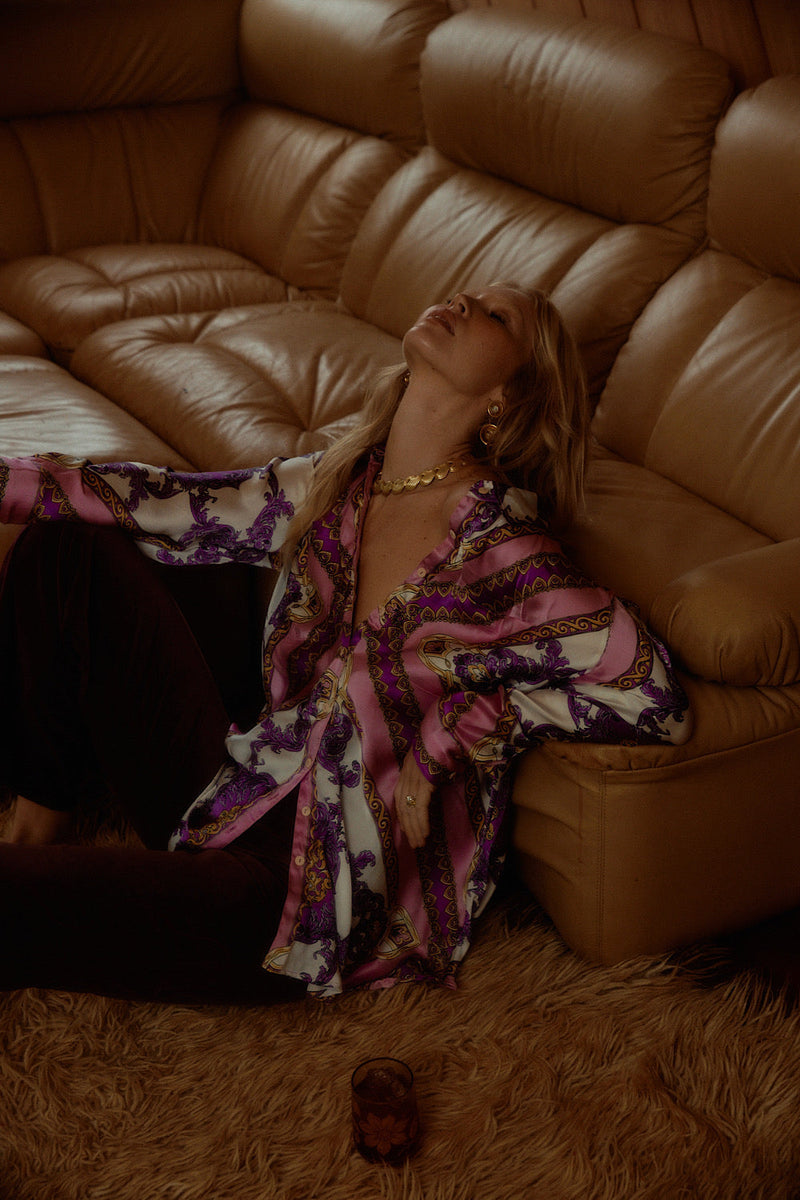 Under My Thumb Satin Oversized Shirt - Baroque Scarf - Chasing Unicorns