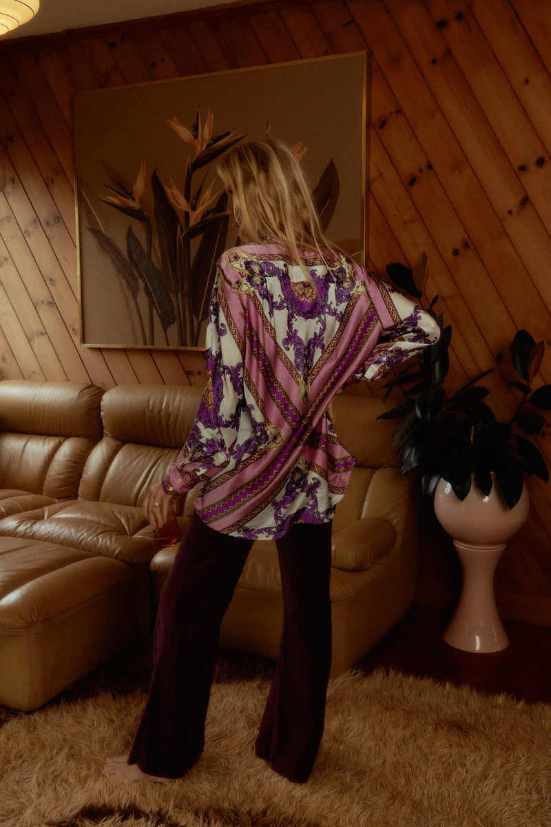 Under My Thumb Satin Oversized Shirt - Baroque Scarf - Chasing Unicorns