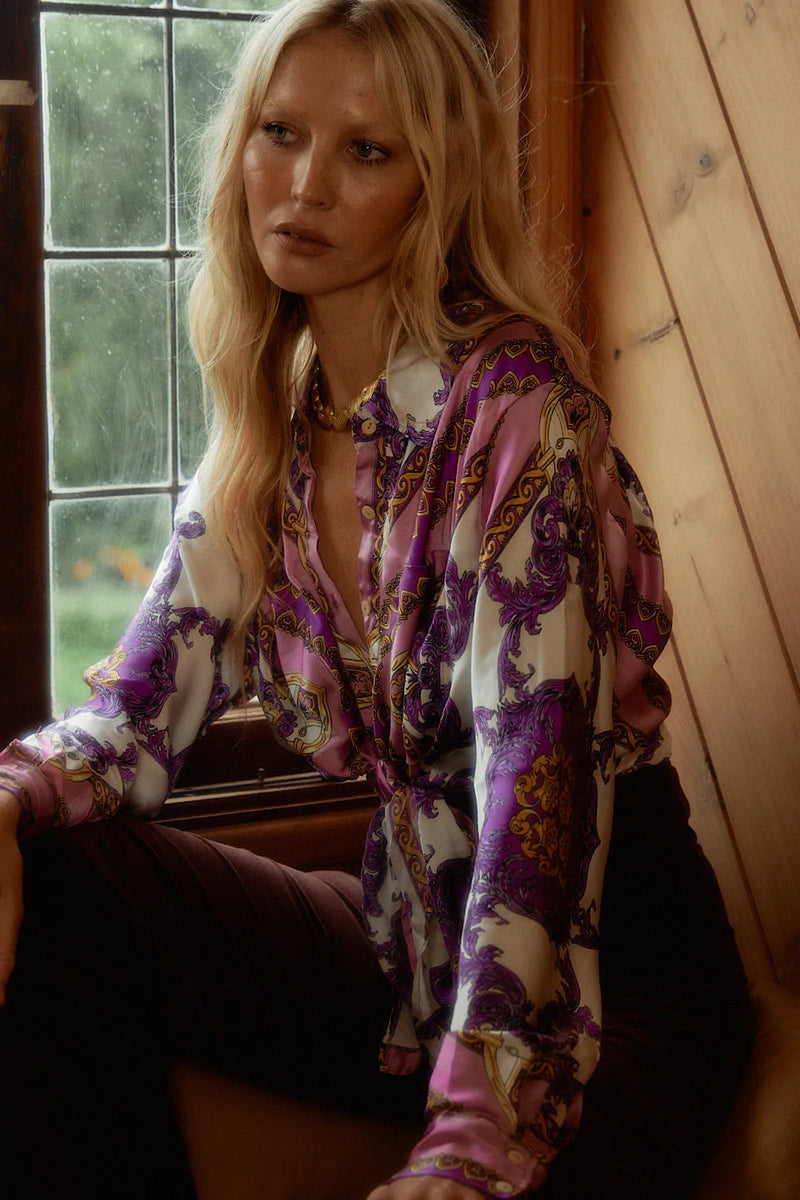 Under My Thumb Satin Oversized Shirt - Baroque Scarf - Chasing Unicorns